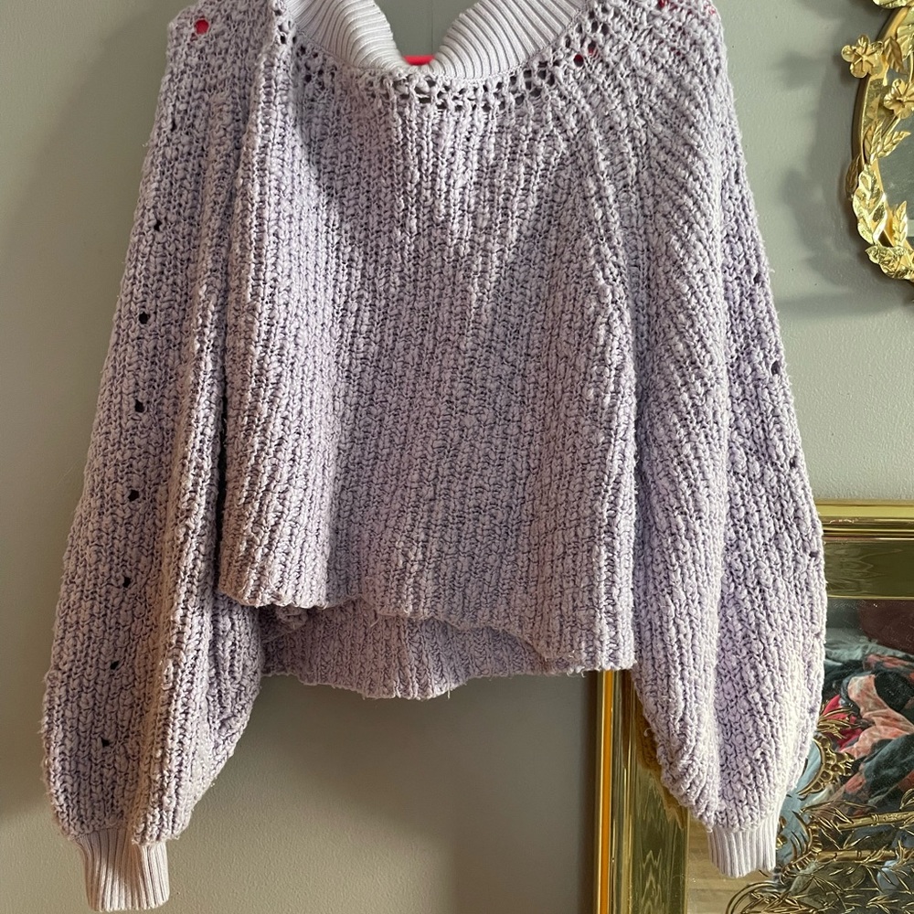 Lavender Free People Off the Shoulder Nit Sweater
